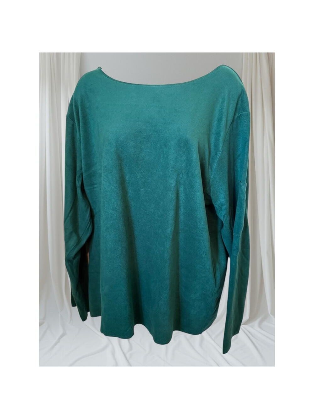 Oscar de la Renta Teal Velvet Long Sleeve Top - XL